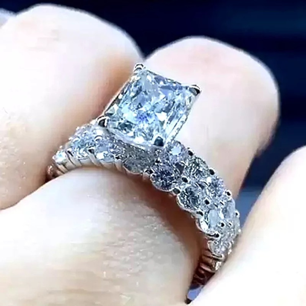 New 925 Silver Double Row Diamond Ring
